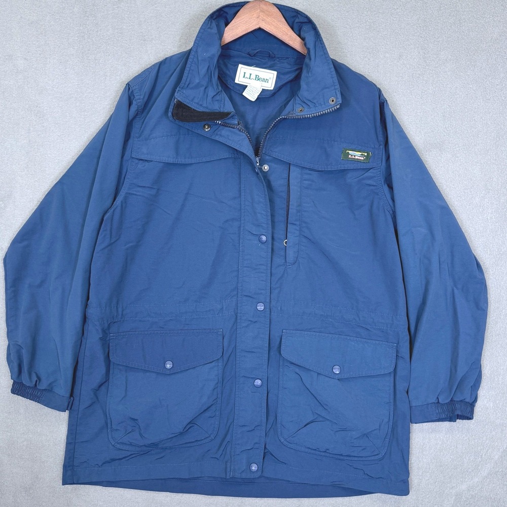 Vintage L.L. Bean Field Jacket Women L Blue Chore Safari Cargo Pocket NO HOOD